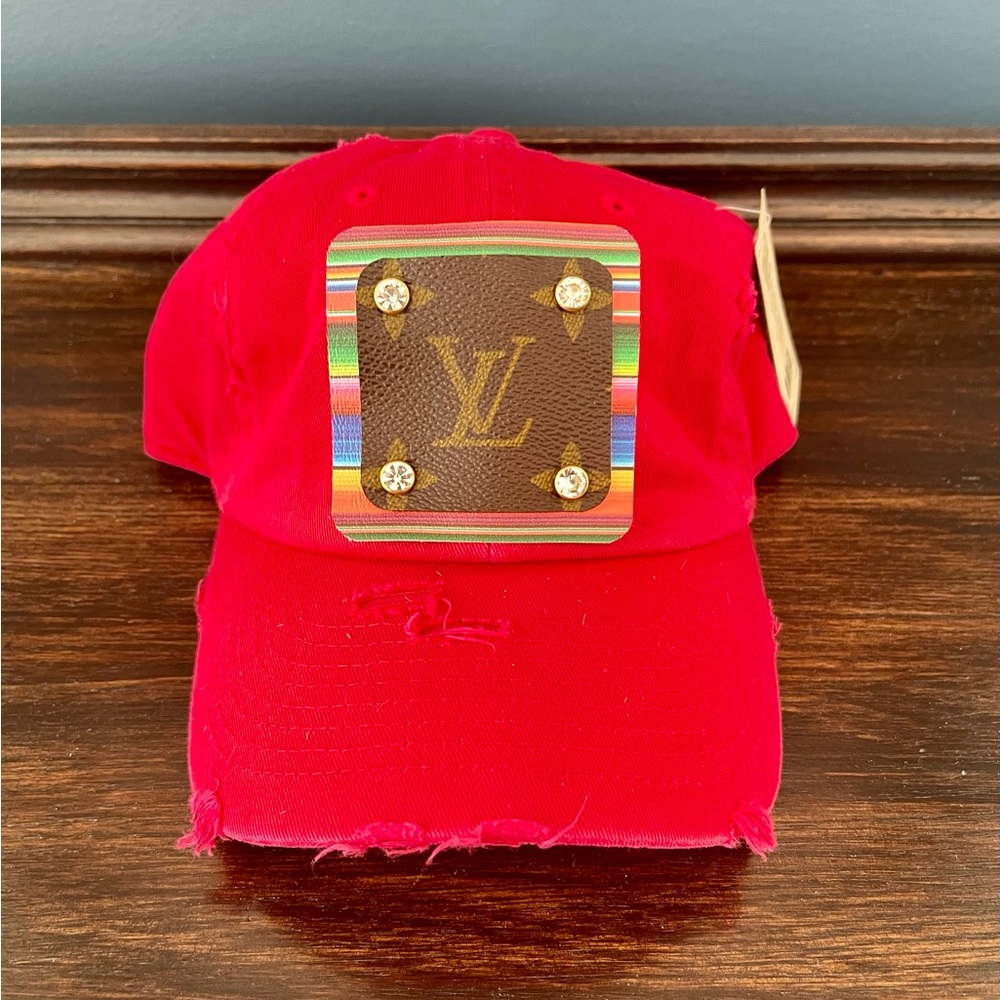 Upcycled Luxury Brand Distressed Red Baseball Hat